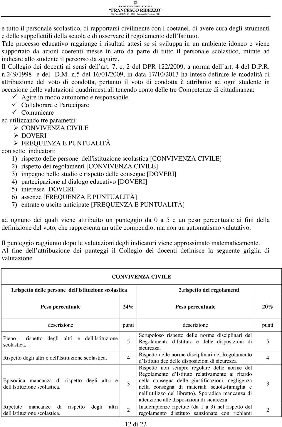 indicare allo studente il percorso da seguire. Il Collegio dei docenti ai sensi dell art. 7, c. 2 del DPR 122/2009, a no