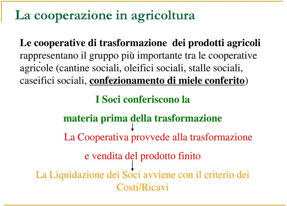 sociali, confezionamento di miele conferito) I Soci conferiscono la materia prima della trasformazione La