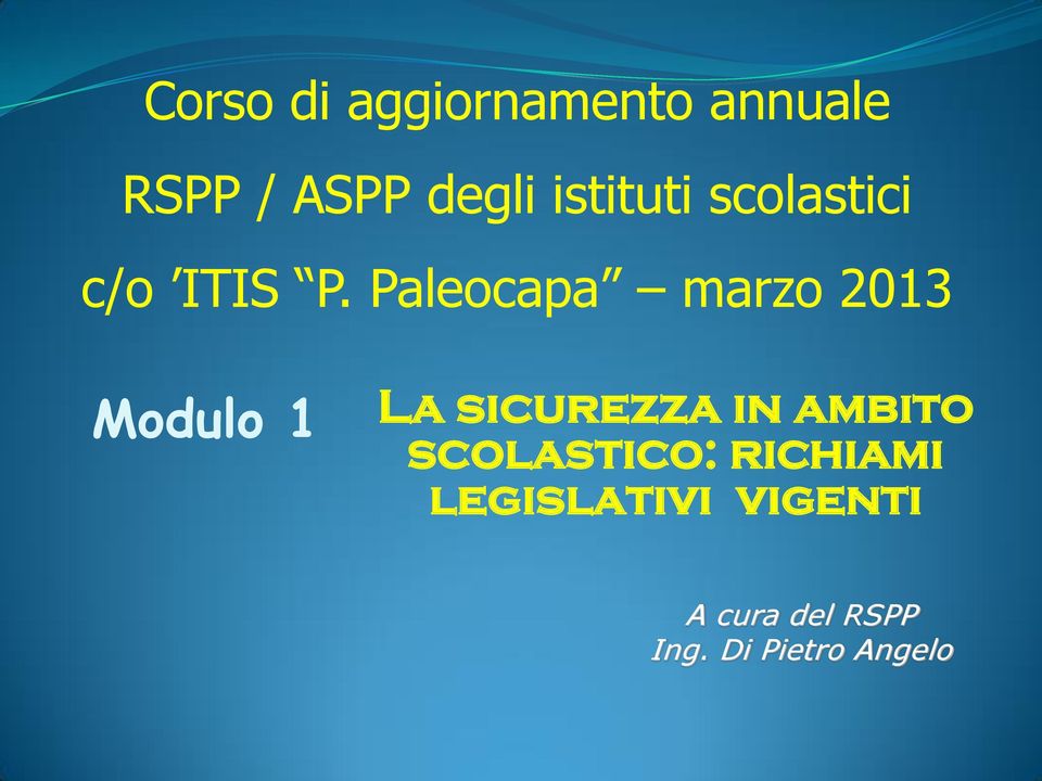 Paleocapa marzo 2013 Modulo 1 La sicurezza in ambito