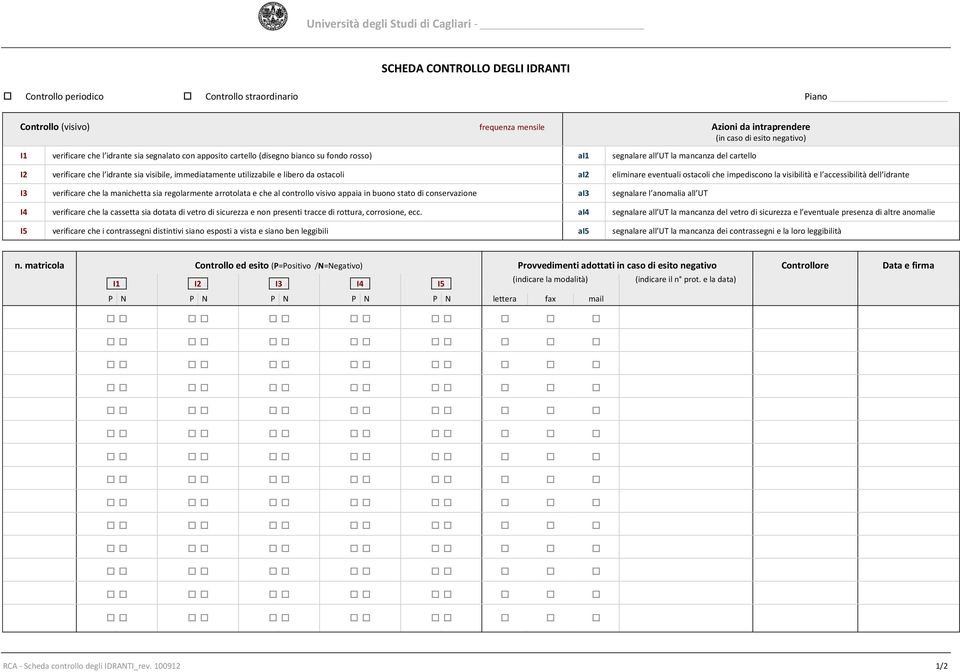 ostacoli ai2 eliminare eventuali ostacoli che impediscono la visibilità e l accessibilità dell idrante I3 verificare che la manichetta sia regolarmente arrotolata e che al controllo visivo appaia in