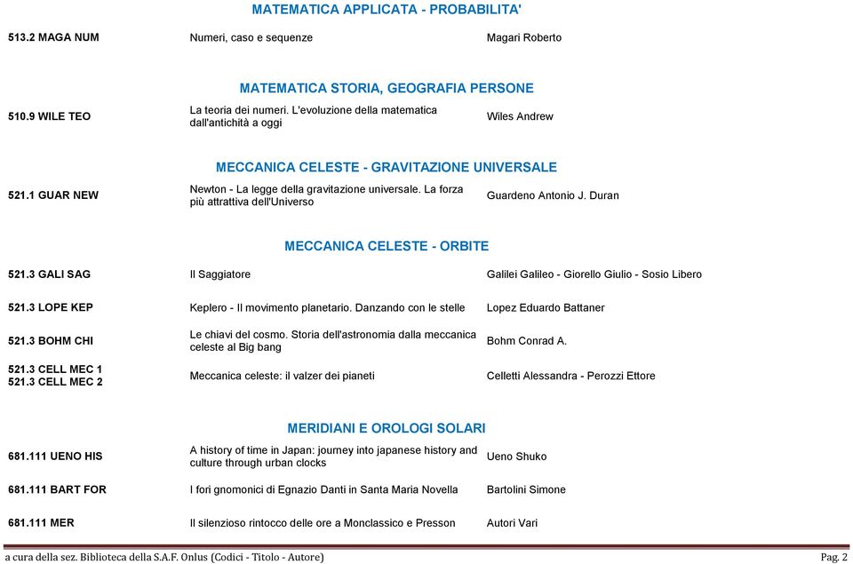 La forza più attrattiva dell'universo Guardeno Antonio J. Duran MECCANICA CELESTE - ORBITE 521.3 GALI SAG Il Saggiatore Galilei Galileo - Giorello Giulio - Sosio Libero 521.