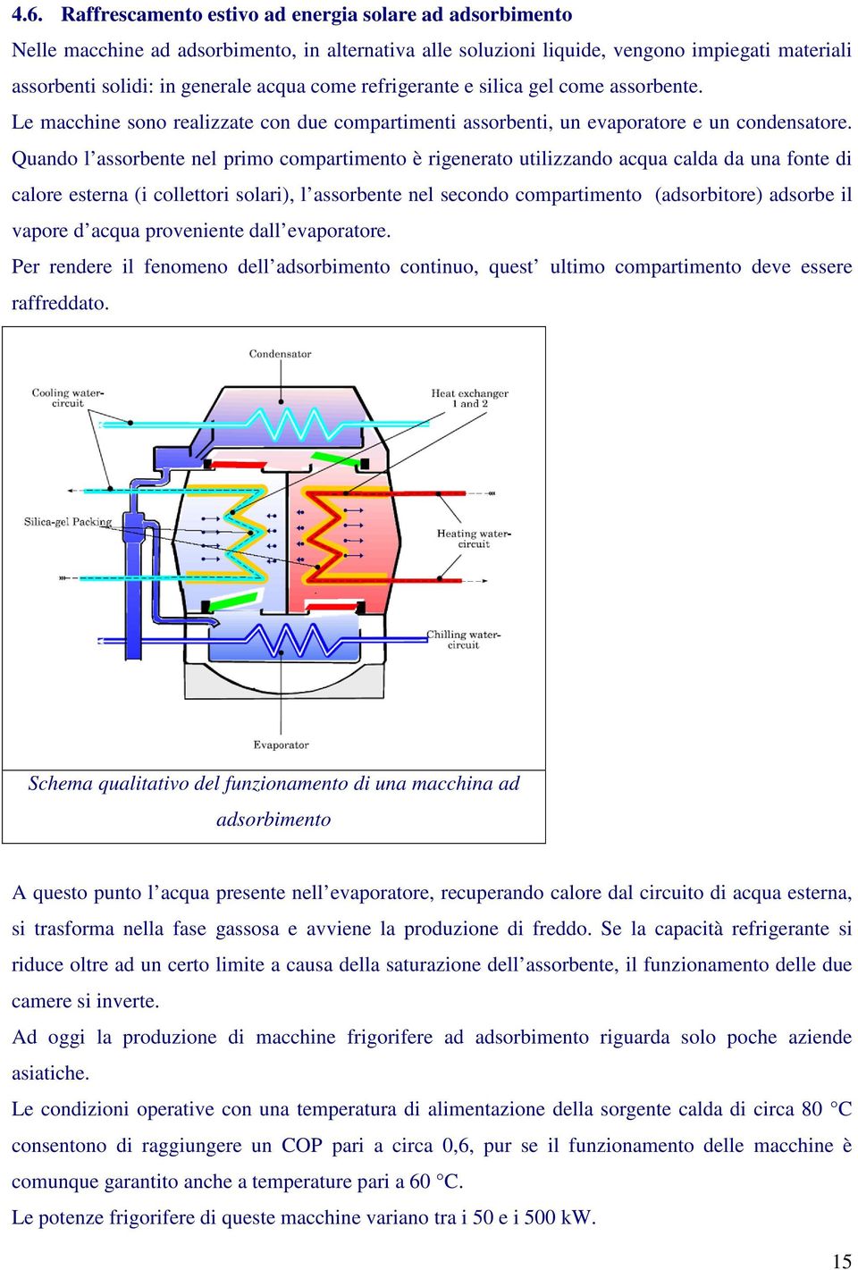 Quando l assorbente nel primo compartimento è rigenerato utilizzando acqua calda da una fonte di calore esterna (i collettori solari), l assorbente nel secondo compartimento (adsorbitore) adsorbe il