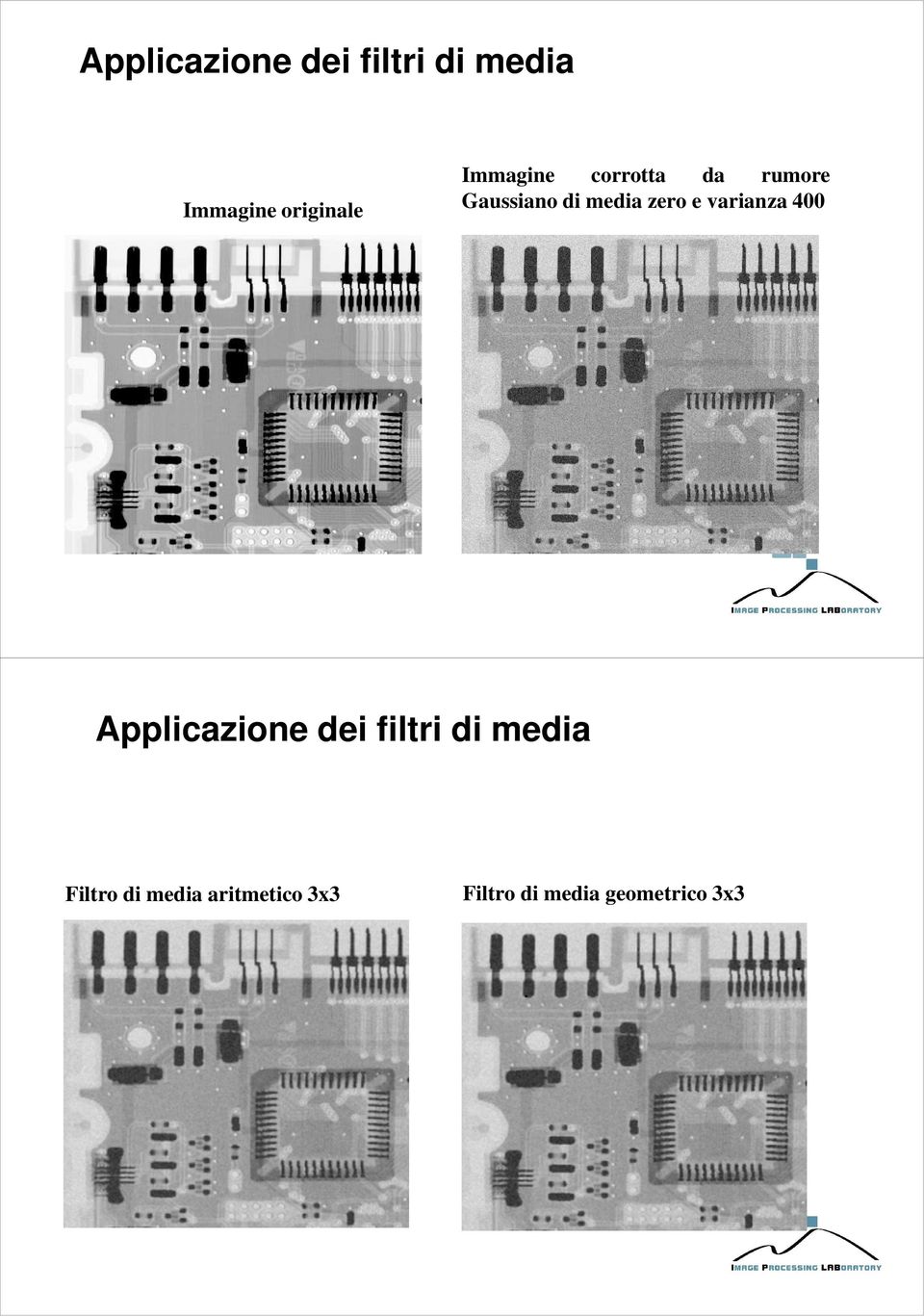 varianza 400 Applicazione dei filtri di media Filtro