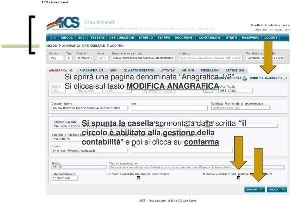 casella sormontata dalla scritta il circolo è