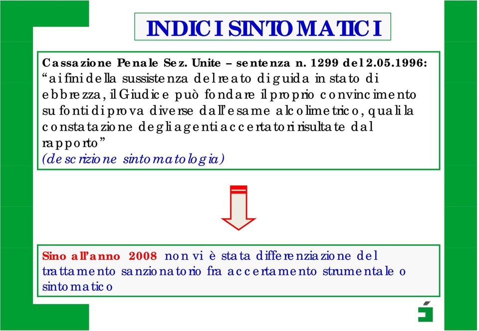 convincimento su fonti di prova diverse dall esame alcolimetrico, quali la constatazione degli agenti accertatori