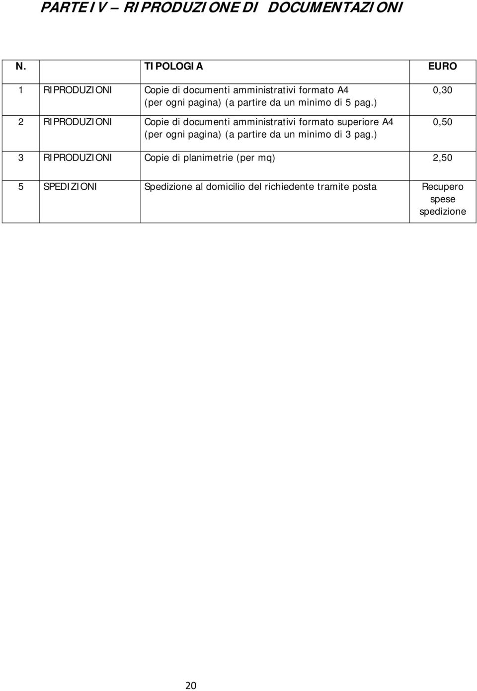 ) 2 RIPRODUZIONI Copie di documenti amministrativi formato superiore A4 (per ogni pagina) (a partire da un