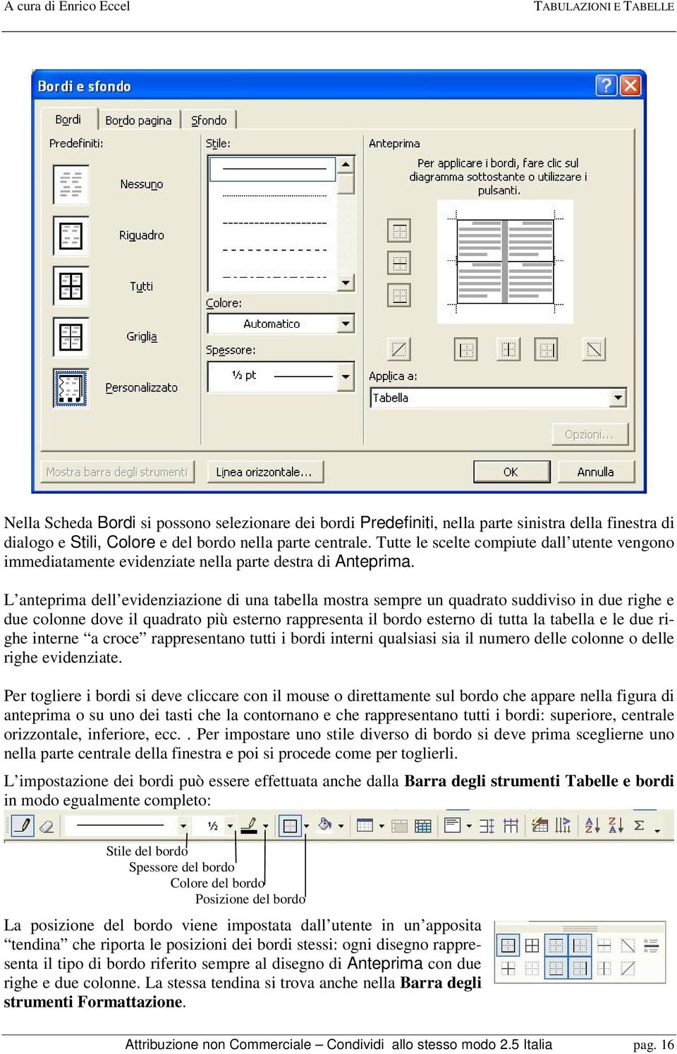 L anteprima dell evidenziazione di una tabella mostra sempre un quadrato suddiviso in due righe e due colonne dove il quadrato più esterno rappresenta il bordo esterno di tutta la tabella e le due