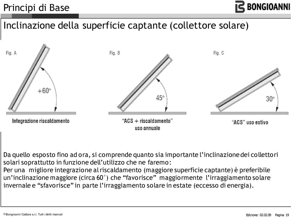 superficie captante) è preferibile un inclinazione maggiore (circa 60 ) che favorisce maggiormente l irraggiamento solare invernale e sfavorisce