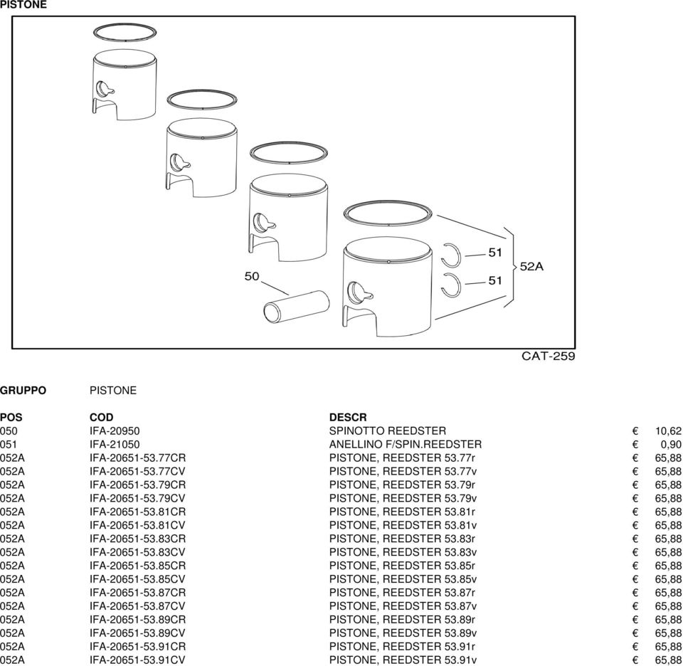 81CV PISTONE, REEDSTER 53.81v 65,88 052A IFA-20651-53.83CR PISTONE, REEDSTER 53.83r 65,88 052A IFA-20651-53.83CV PISTONE, REEDSTER 53.83v 65,88 052A IFA-20651-53.85CR PISTONE, REEDSTER 53.