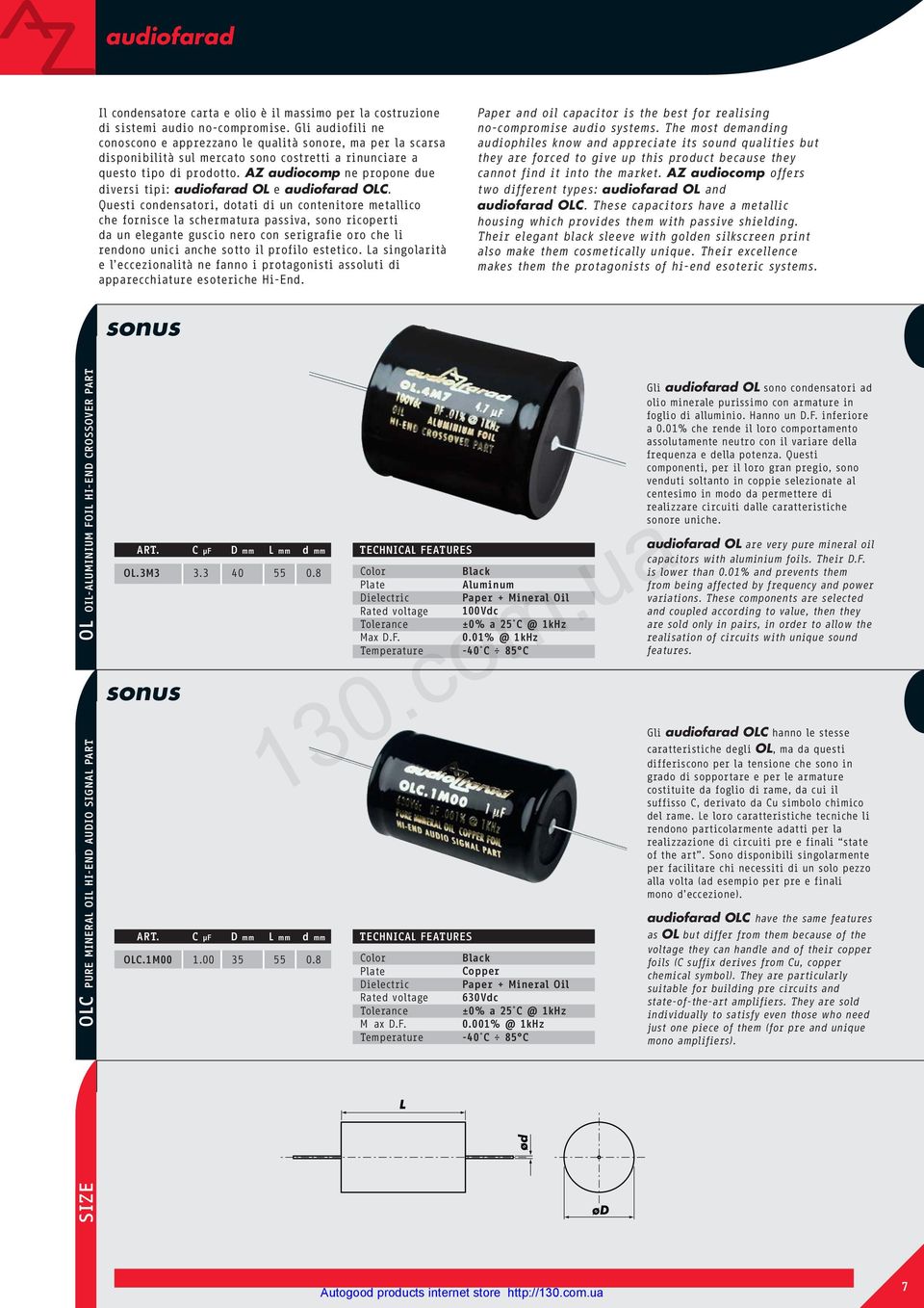 AZ audiocomp ne propone due diversi tipi: audiofarad OL e audiofarad OLC.