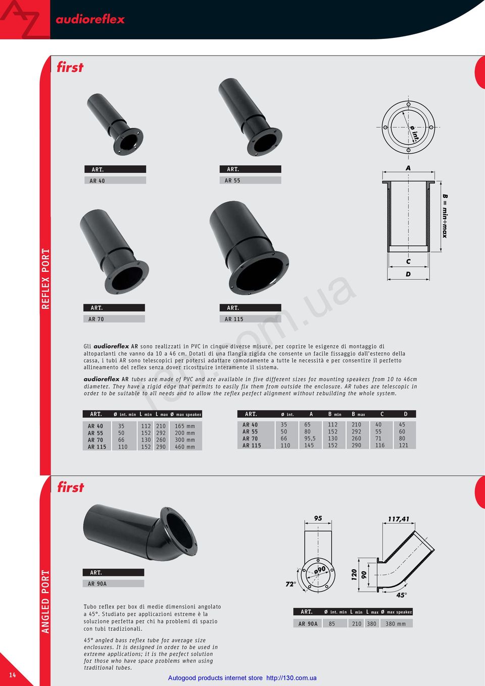 allineamento del reflex senza dover ricostruire interamente il sistema. audioreflex AR tubes are made of PVC and are available in five different sizes for mounting speakers from 10 to 46cm diameter.