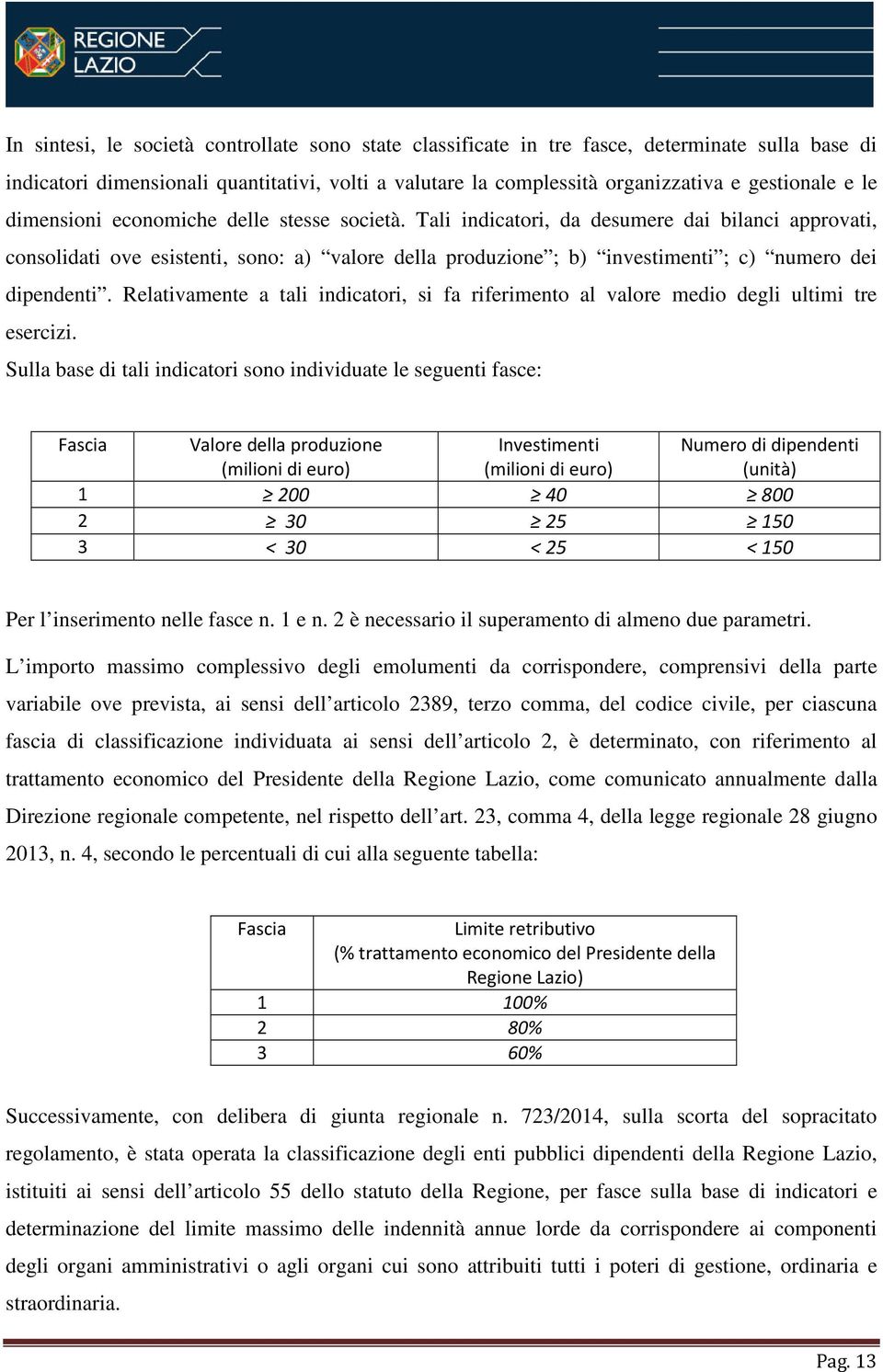 Tali indicatori, da desumere dai bilanci approvati, consolidati ove esistenti, sono: a) valore della produzione ; b) investimenti ; c) numero dei dipendenti.