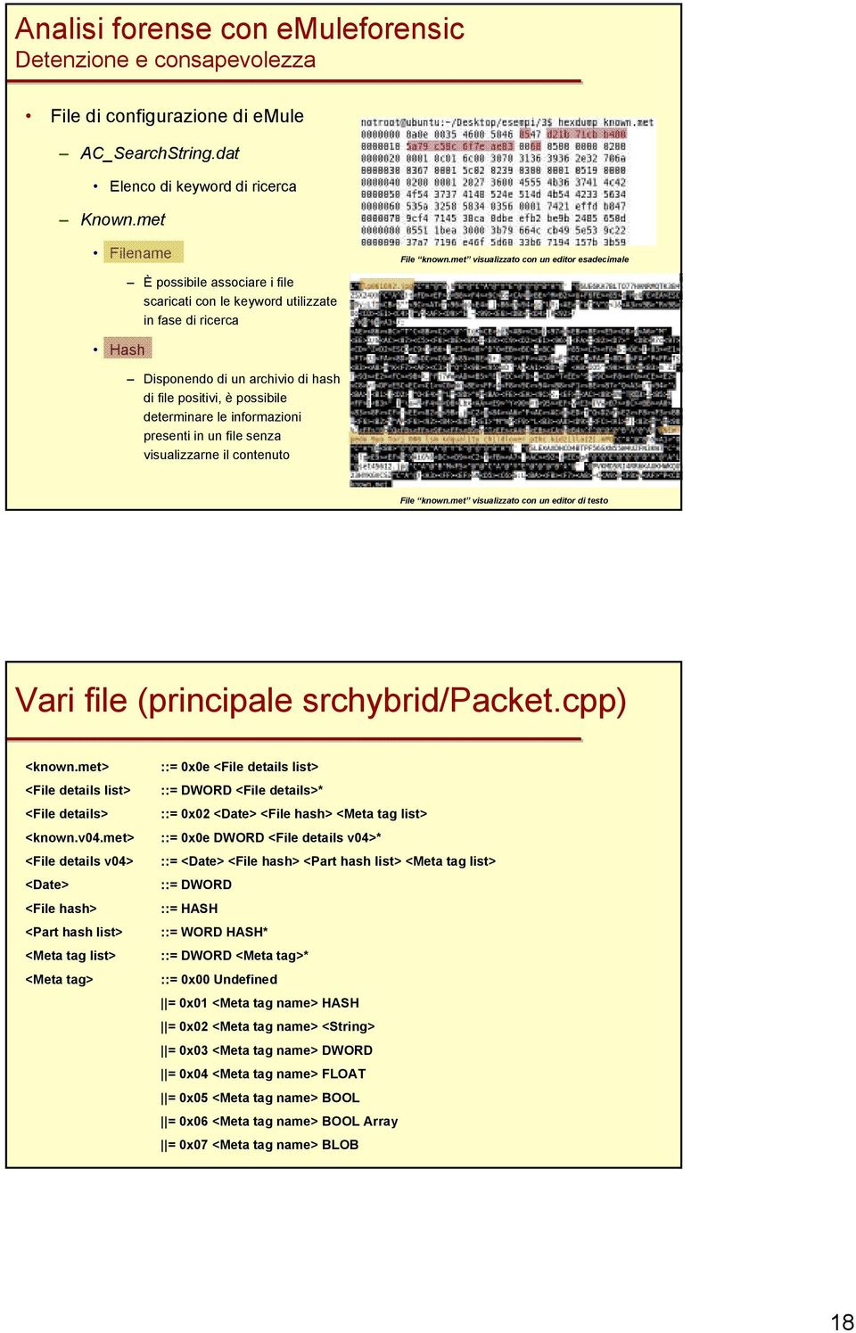 met visualizzato con un editor esadecimale Hash Disponendo di un archivio di hash di file positivi, è possibile determinare le informazioni presenti in un file senza visualizzarne il contenuto File