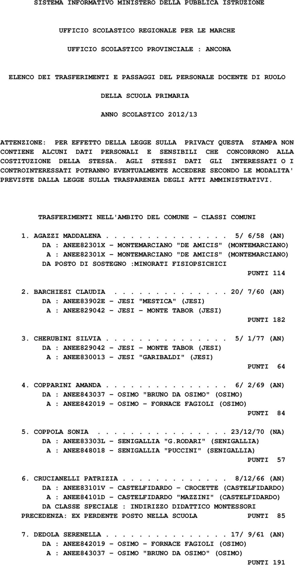 DELLA STESSA. AGLI STESSI DATI GLI INTERESSATI O I CONTROINTERESSATI POTRANNO EVENTUALMENTE ACCEDERE SECONDO LE MODALITA' PREVISTE DALLA LEGGE SULLA TRASPARENZA DEGLI ATTI AMMINISTRATIVI.