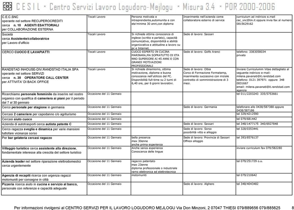 richiede ottima conoscenza di inglese (scritto e parlato), capacità comunicativa, disponibilità e abilità organizzativa e attitudine a lavoro su pc e Internet.