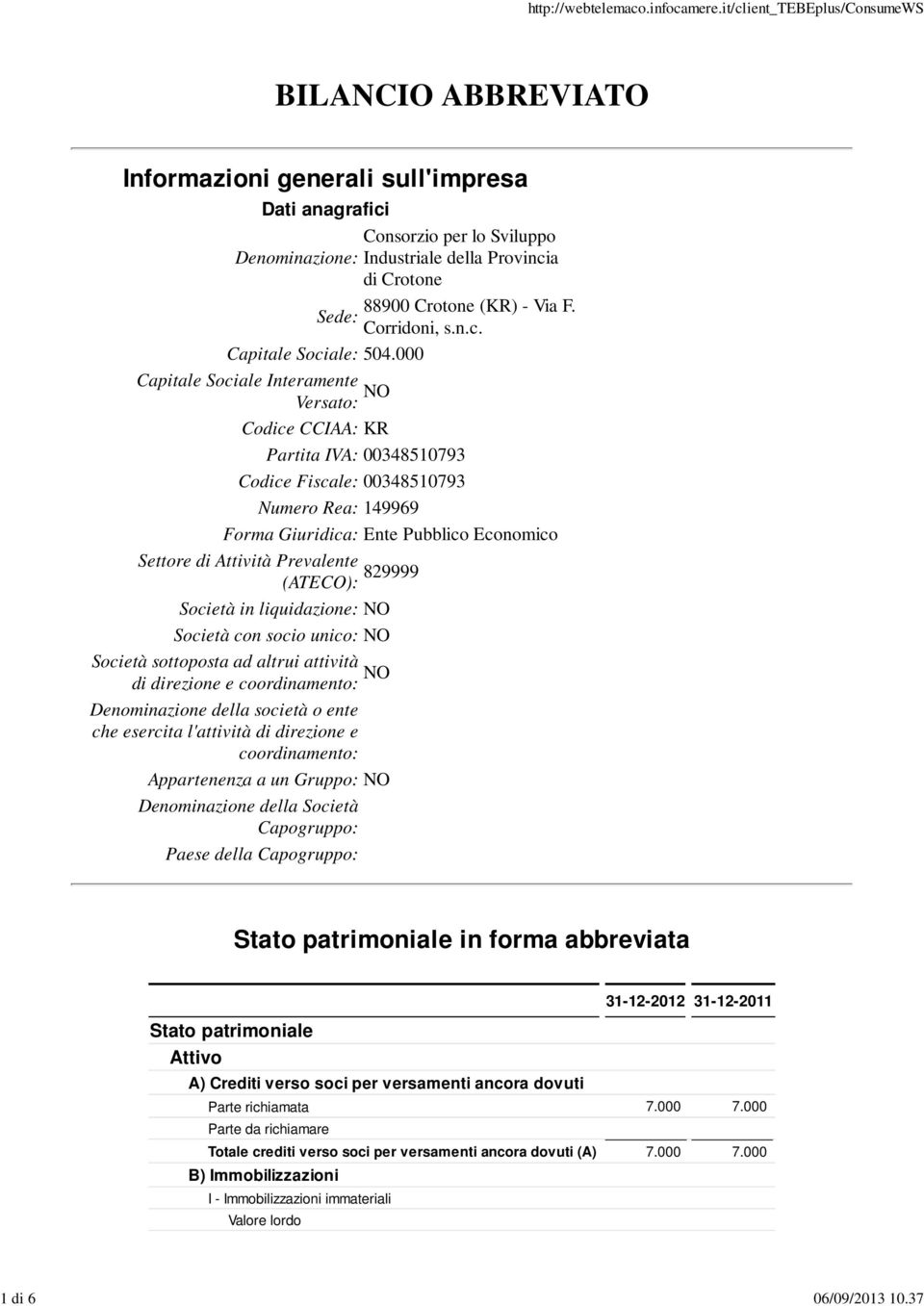 Prevalente (ATECO): 829999 Società in liquidazione: NO Società con socio unico: NO Società sottoposta ad altrui attività di direzione e coordinamento: NO Denominazione della società o ente che