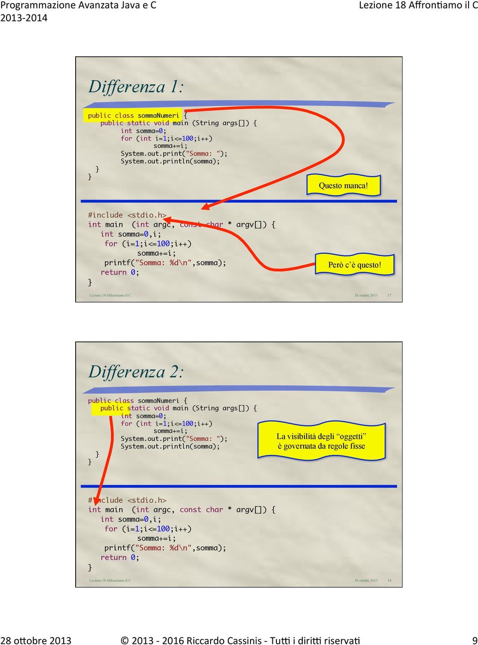 h> int somma=0,i; for (i=1;i<=100;i++) printf("somma: %d\n",somma); Però c è questo!