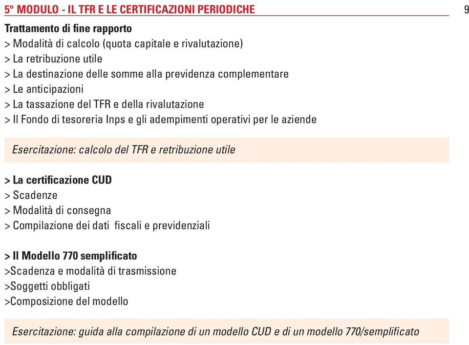 9 Esercitazione: calcolo del TFR e retribuzione utile > La certificazione CUD > Scadenze > Modalità di consegna > Compilazione dei dati fiscali e previdenziali > Il Modello 770