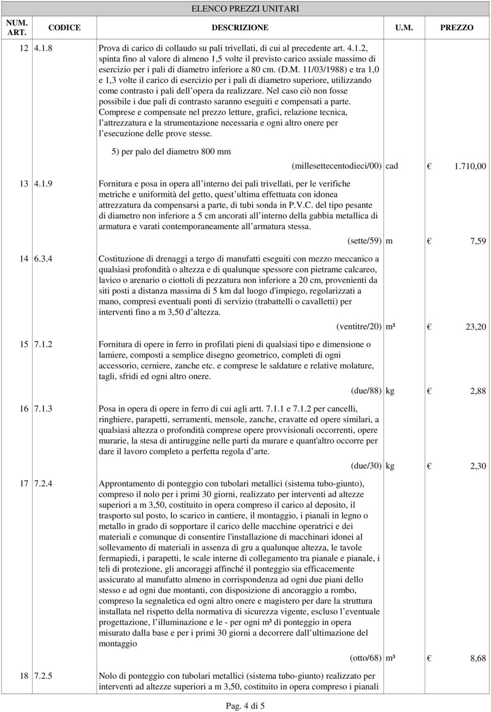 Nel caso ciò non fosse possibile i due pali di contrasto saranno eseguiti e compensati a parte.