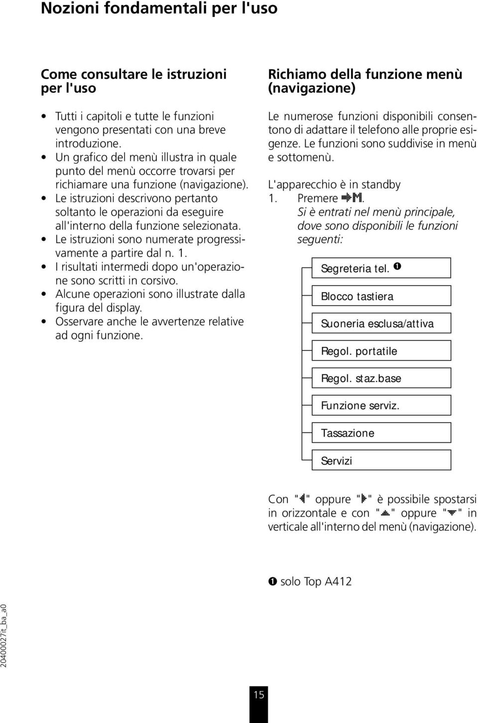 Le istruzioni descrivono pertanto soltanto le operazioni da eseguire all'interno della funzione selezionata. Le istruzioni sono numerate progressivamente a partire dal n. 1.