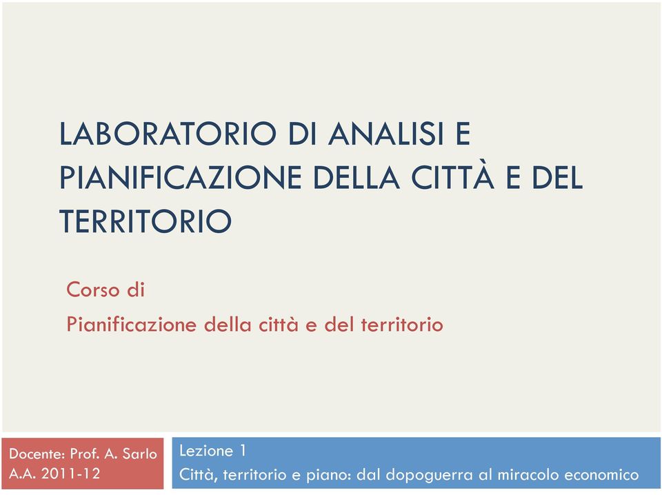 territorio Docente: Prof. A.