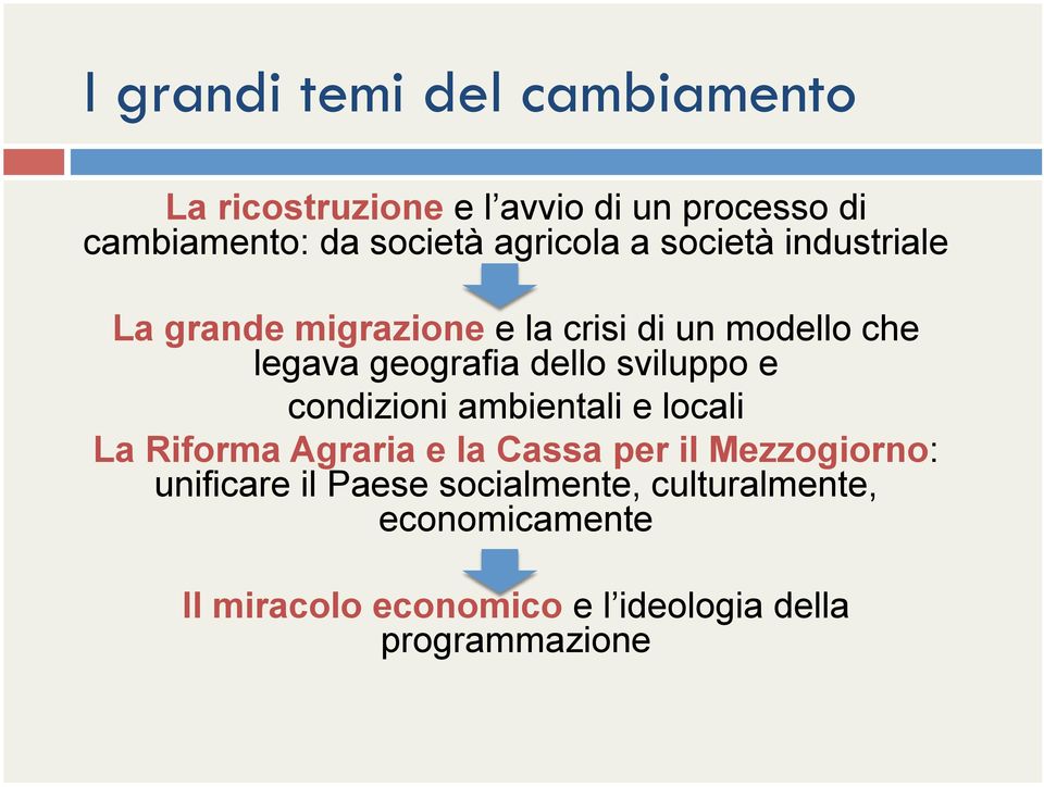 sviluppo e condizioni ambientali e locali La Riforma Agraria e la Cassa per il Mezzogiorno: unificare