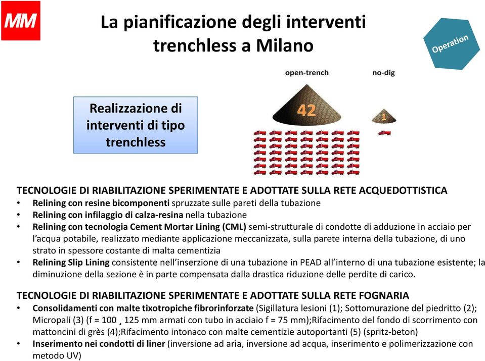 adduzione in acciaio per l acqua potabile, realizzato mediante applicazione meccanizzata, sulla parete interna della tubazione, di uno strato in spessore costante di malta cementizia ReliningSlip