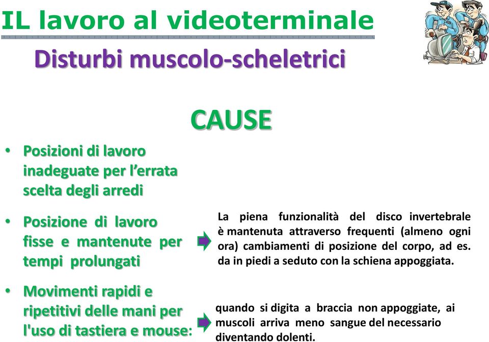 funzionalità del disco invertebrale è mantenuta attraverso frequenti (almeno ogni ora) cambiamenti di posizione del corpo, ad es.