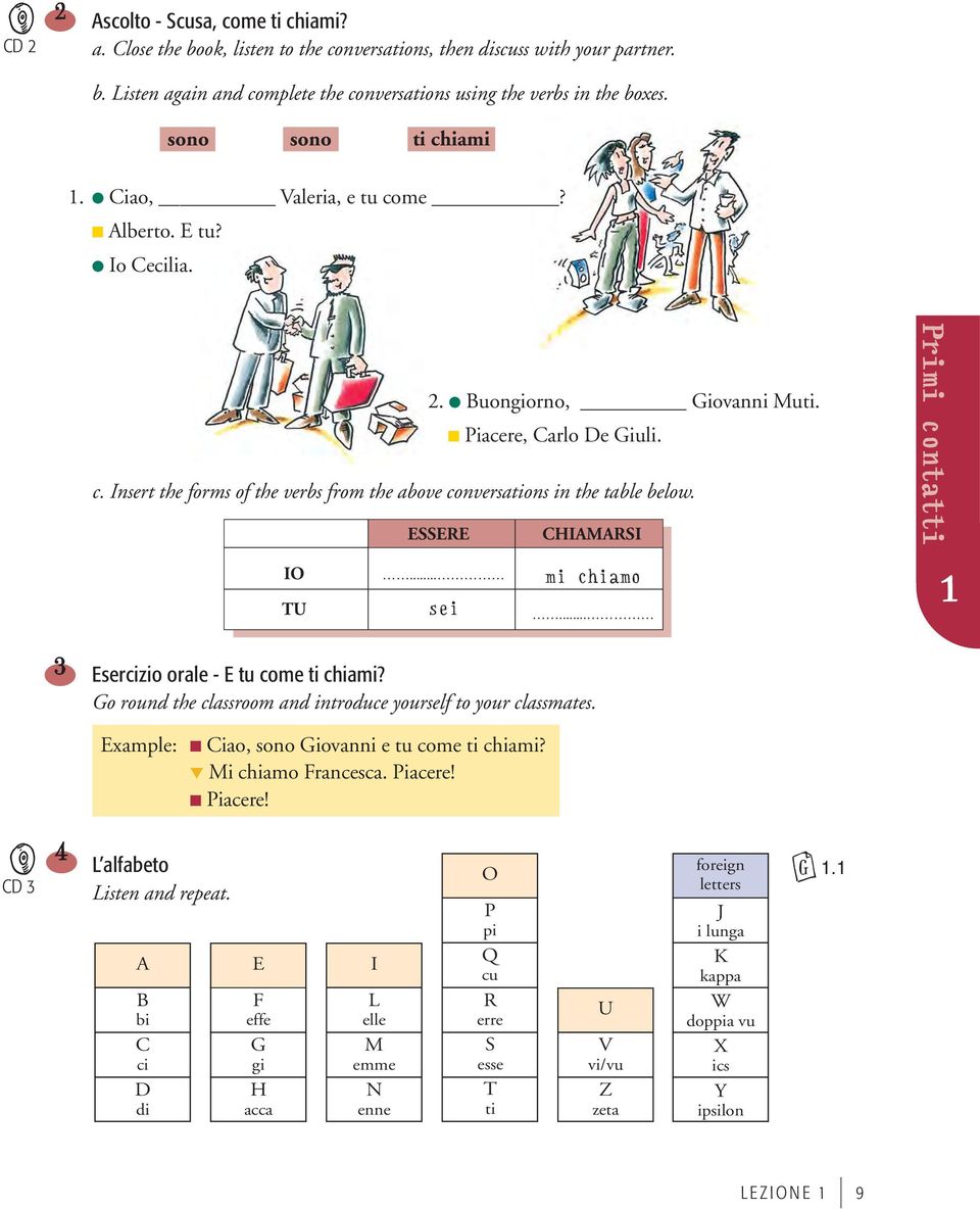 ESSERE CHIAMARSI IO TU... sei mi chiamo... 3 Esercizio orale - E tu come ti chiami? Go round the classroom and introduce yourself to your classmates.