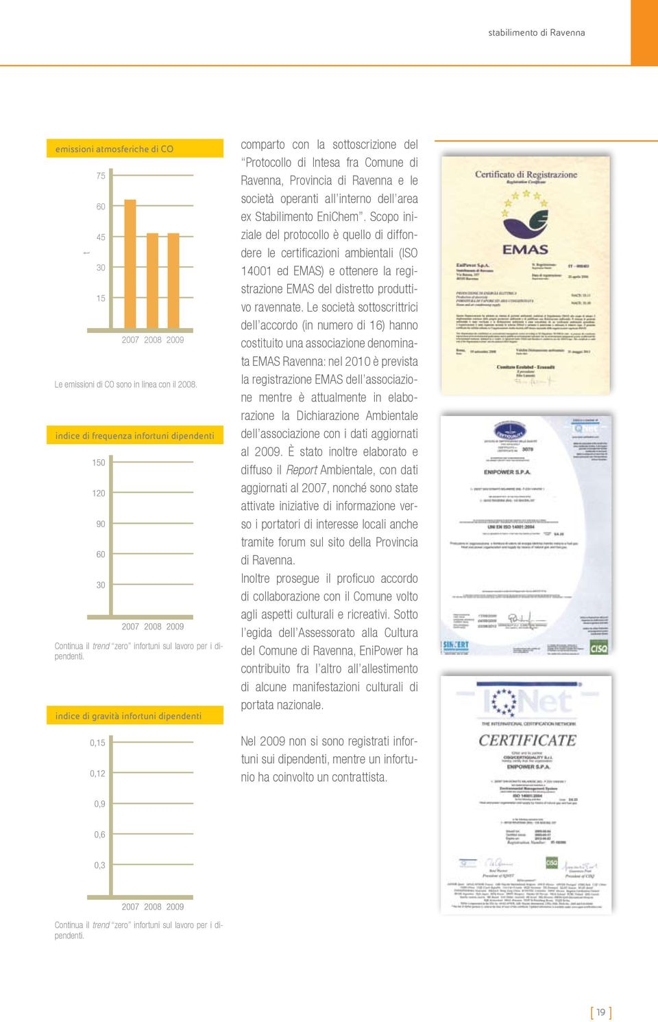 indice di gravità infortuni dipendenti 0,15 0,12 comparto con la sottoscrizione del Protocollo di Intesa fra Comune di Ravenna, Provincia di Ravenna e le società operanti all interno dell area e