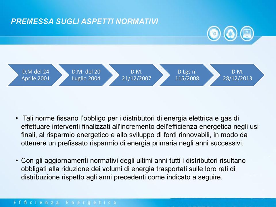 sviluppo di fonti rinnovabili, in modo da ottenere un prefissato risparmio di energia primaria negli anni successivi.