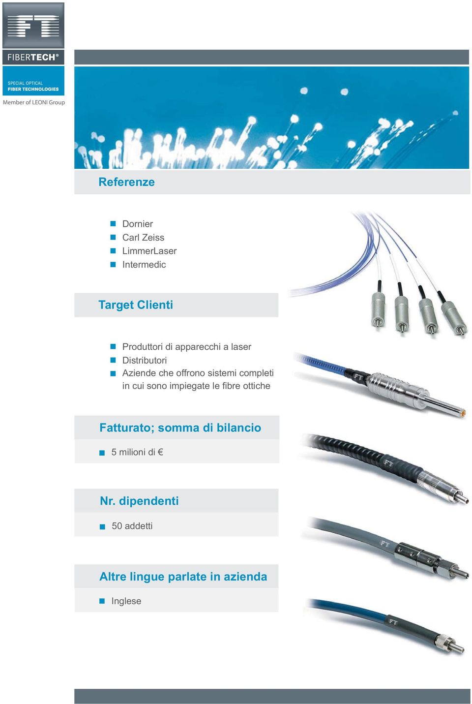 completi in cui sono impiegate le fibre ottiche Fatturato; somma di