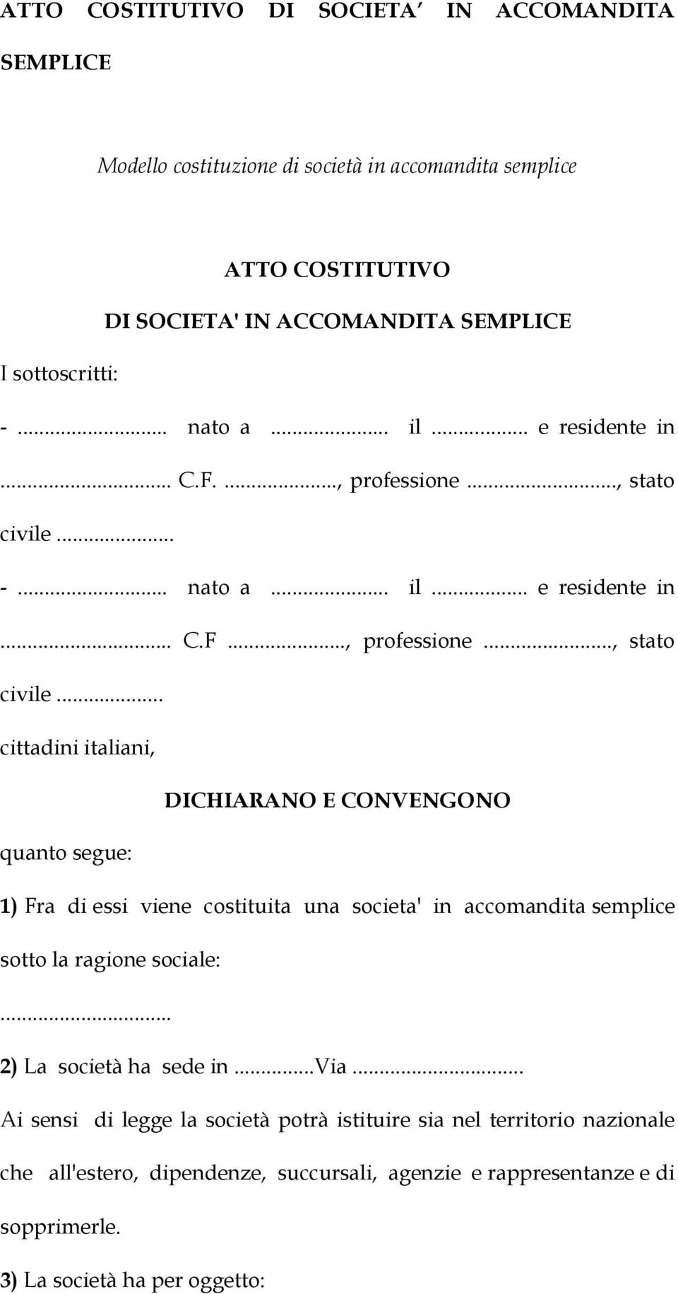 .. -... nato a... il... e residente in... C.F..., professione..., stato civile.