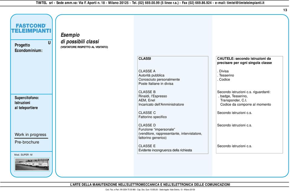 Fattorino specifico CLASSE D Funzione impersonale (venditore, rappresentante, intervistatore, fattorino generico) CLASSE E Evidente incongruenza della richiesta CAUTELE: