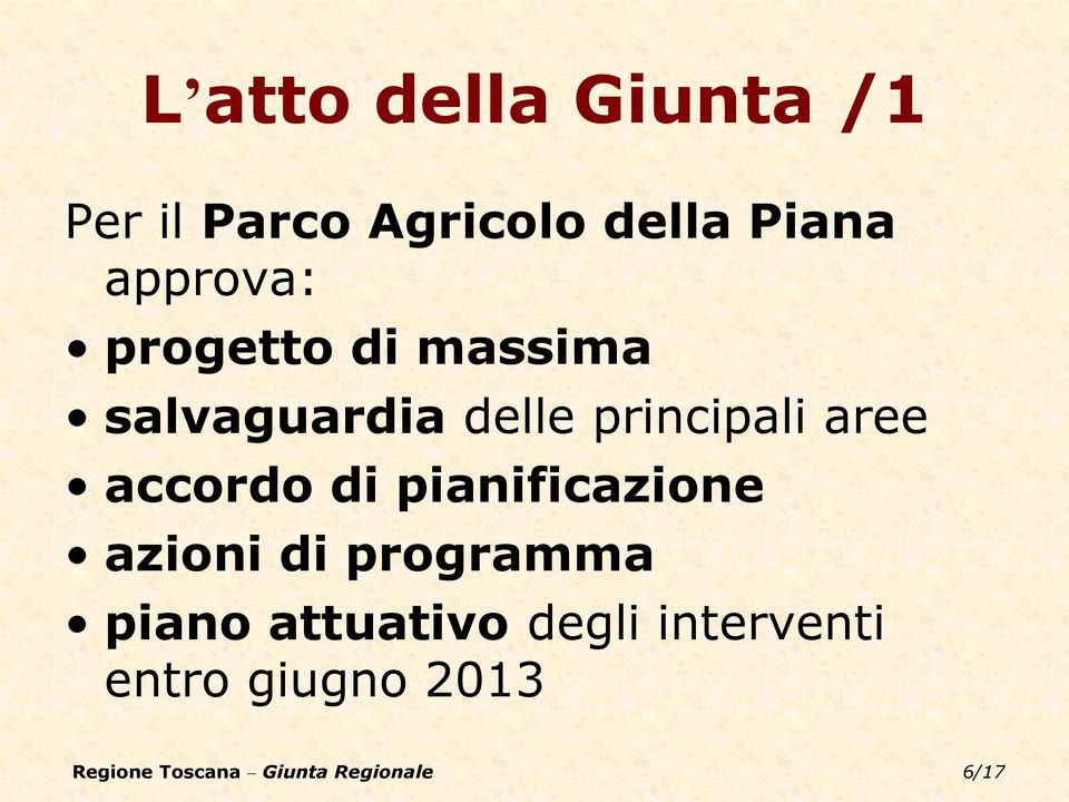 principali aree accordo di pianificazione azioni di