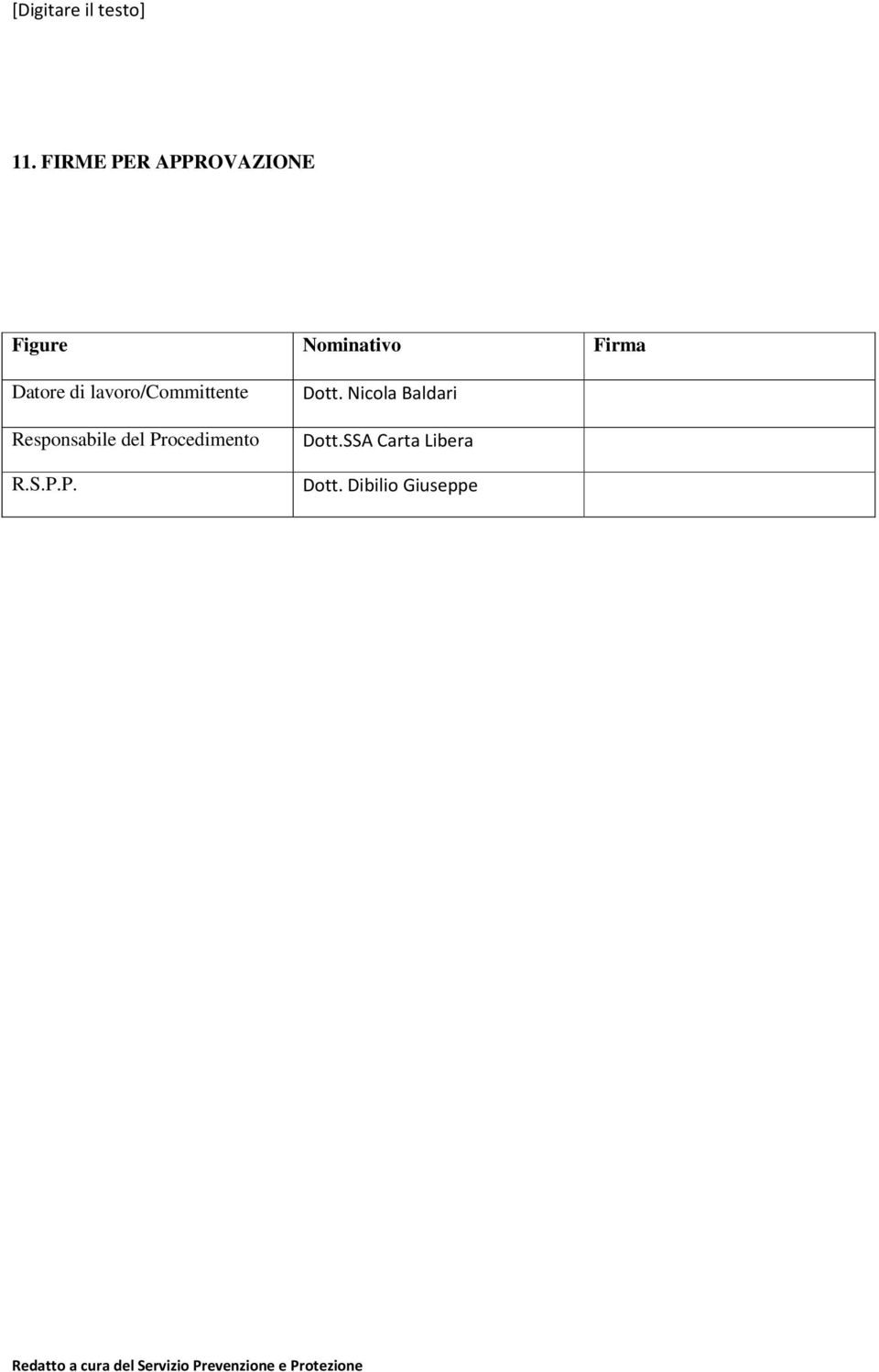 Responsabile del Procedimento R.S.P.P. Dott.