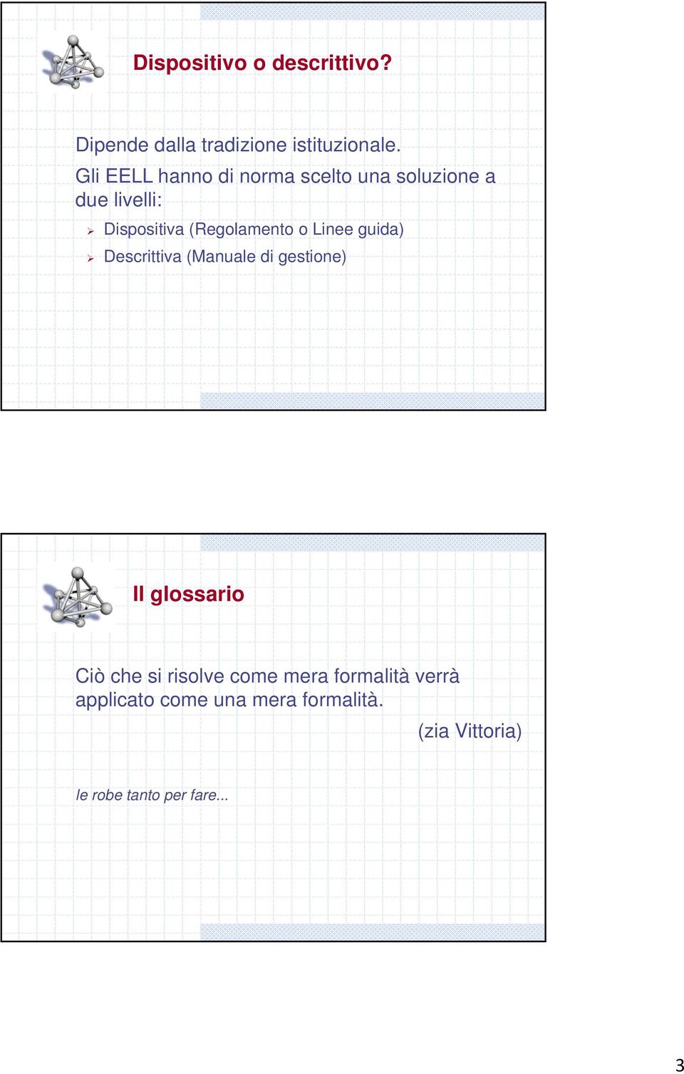 (Regolamento o Linee guida) Descrittiva (Manuale di gestione) Il glossario Ciò che