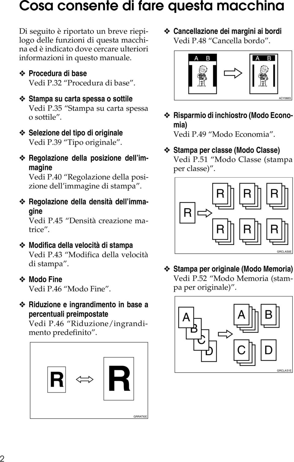 Selezione del tipo di originale Vedi P.39 Tipo originale. Regolazione della posizione dell immagine Vedi P.40 Regolazione della posizione dell immagine di stampa.