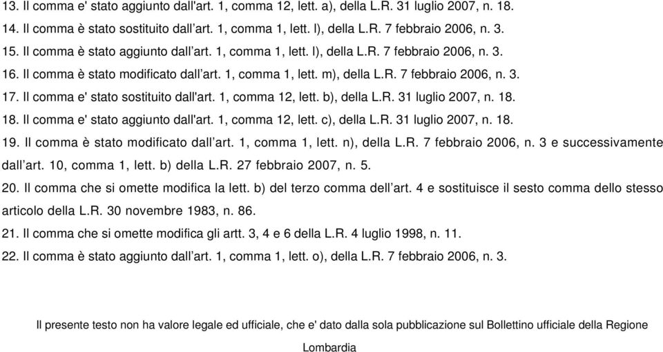 Il comma e' stato sostituito dall'art. 1, comma 12, lett. b), della L.R. 31 luglio 2007, n. 18. 18. Il comma e' stato aggiunto dall'art. 1, comma 12, lett. c), della L.R. 31 luglio 2007, n. 18. 19.