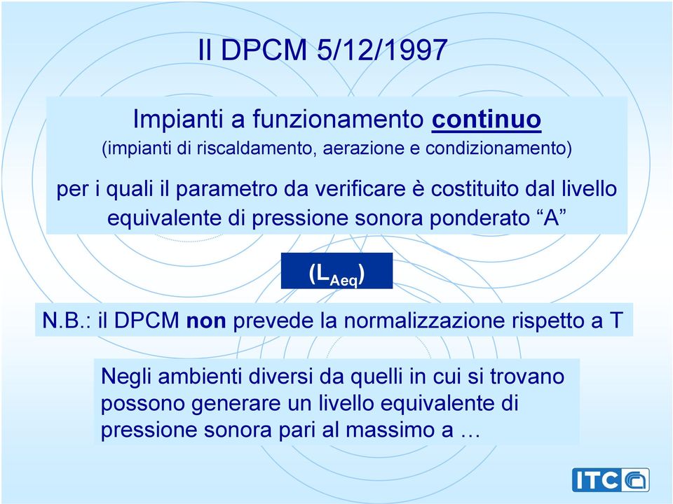 pressione sonora ponderato A (L Aeq ) N.B.