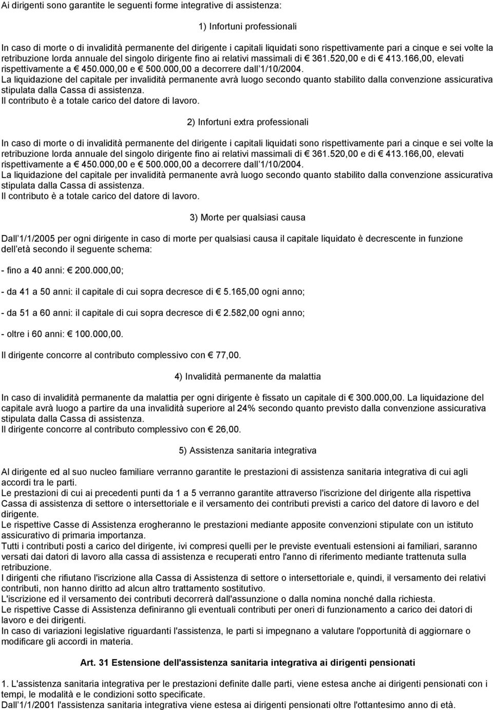 000,00 a decorrere dall 1/10/2004. La liquidazione del capitale per invalidità permanente avrà luogo secondo quanto stabilito dalla convenzione assicurativa stipulata dalla Cassa di assistenza.