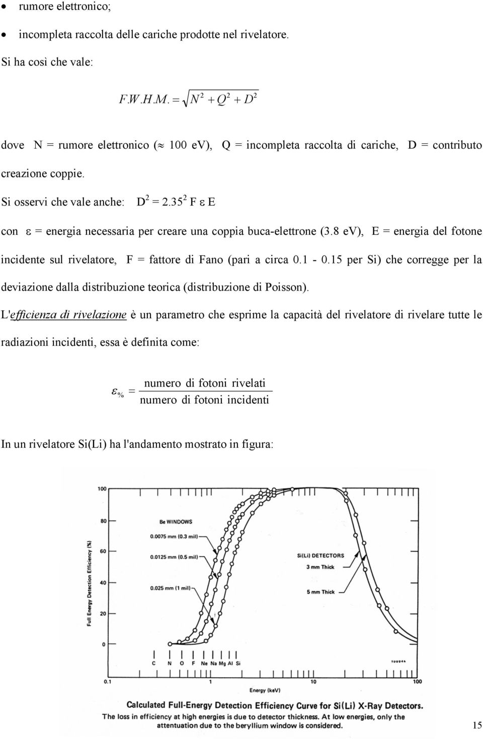 35 2 F ε E con ε = energa necessara per creare una coppa buca-elettrone (3.8 ev), E = energa del fotone ncdente sul rvelatore, F = fattore d Fano (par a crca 0.1-0.