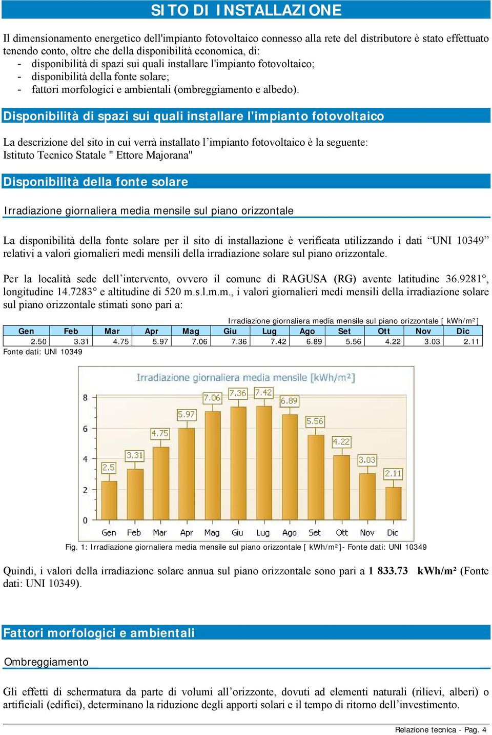 Disponibilità di spazi sui quali installare l'impianto fotovoltaico La descrizione del sito in cui verrà installato l impianto fotovoltaico è la seguente: Istituto Tecnico Statale " Ettore Majorana"