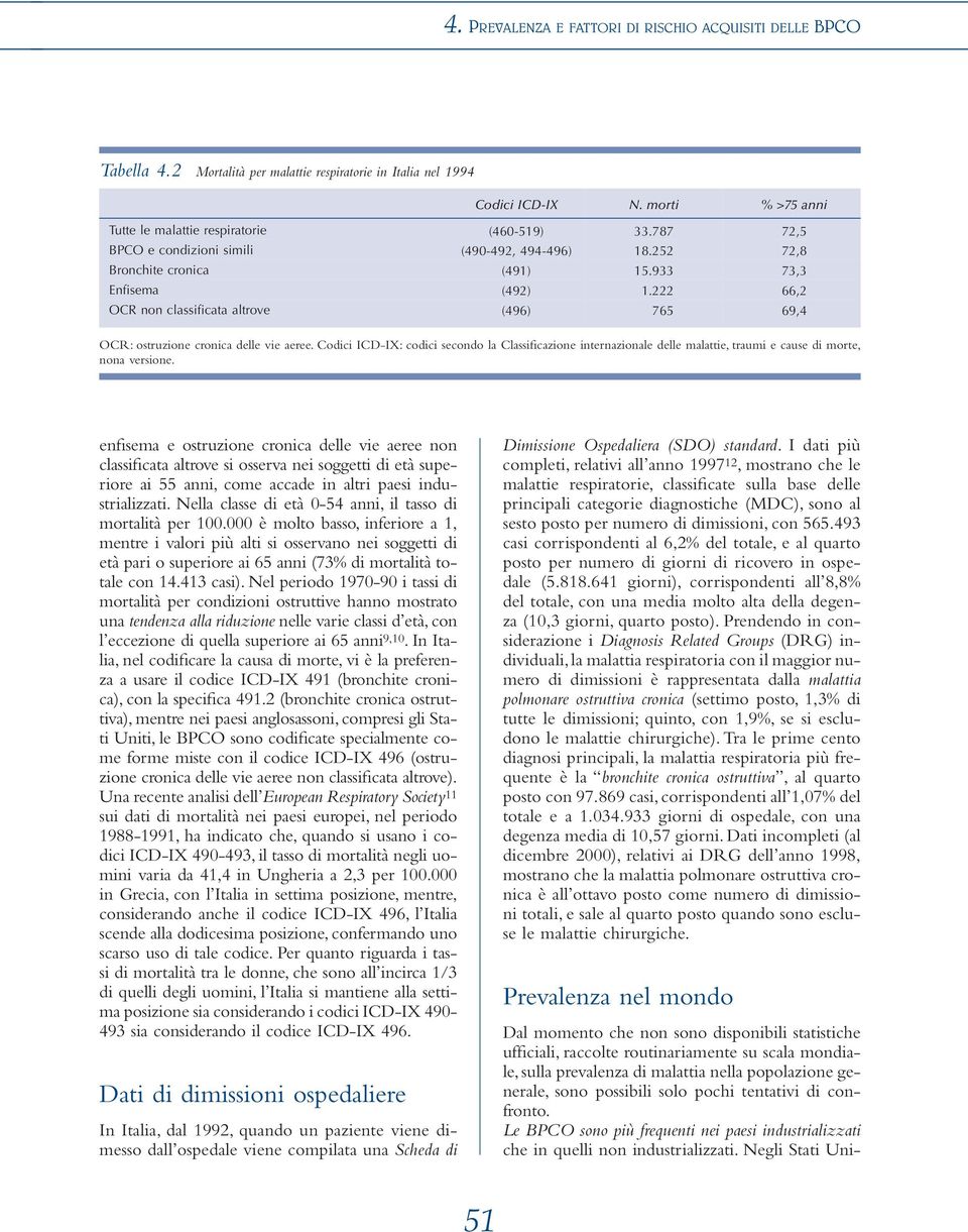 222 66,2 OCR non classificata altrove (496) 765 69,4 OCR: ostruzione cronica delle vie aeree.