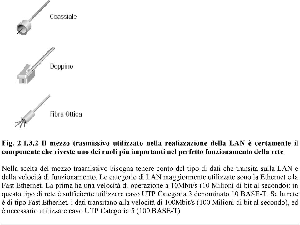 del mezzo trasmissivo bisogna tenere conto del tipo di dati che transita sulla LAN e della velocità di funzionamento.