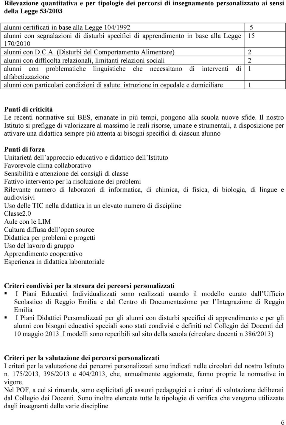 (Disturbi del Comportamento Alimentare) 2 alunni con difficoltà relazionali, limitanti relazioni sociali 2 alunni con problematiche linguistiche che necessitano di interventi di 1 alfabetizzazione