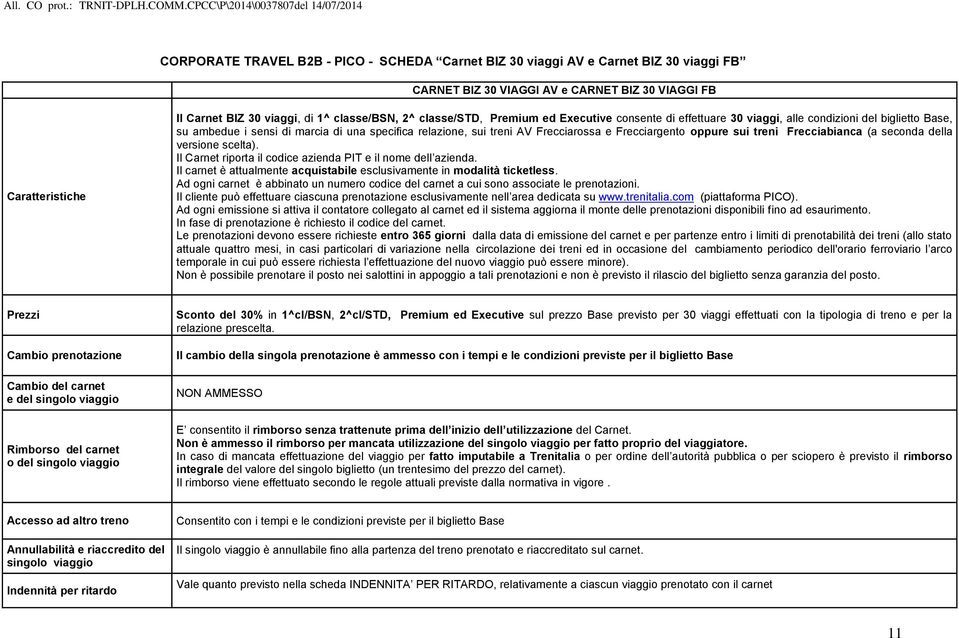 sui treni Frecciabianca (a seconda della versione scelta). Il Carnet riporta il codice azienda PIT e il nome dell azienda. Il carnet è attualmente acquistabile esclusivamente in modalità ticketless.