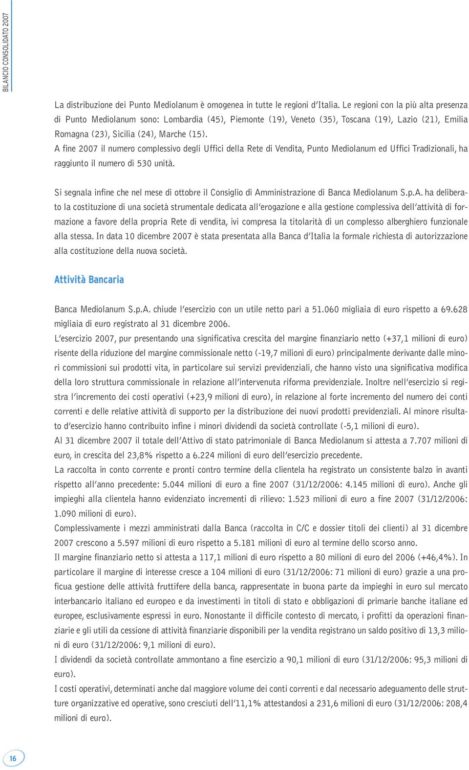 A fine 2007 il numero complessivo degli Uffici della Rete di Vendita, Punto Mediolanum ed Uffici Tradizionali, ha raggiunto il numero di 530 unità.