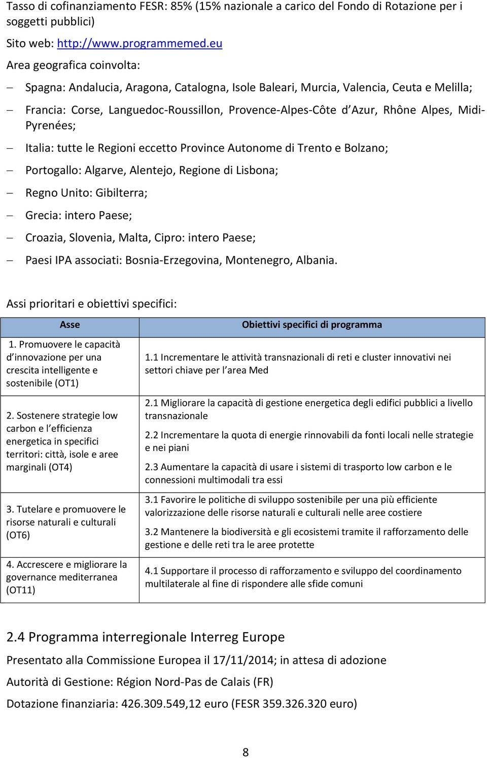 Midi Pyrenées; Italia: tutte le Regioni eccetto Province Autonome di Trento e Bolzano; Portogallo: Algarve, Alentejo, Regione di Lisbona; Regno Unito: Gibilterra; Grecia: intero Paese; Croazia,