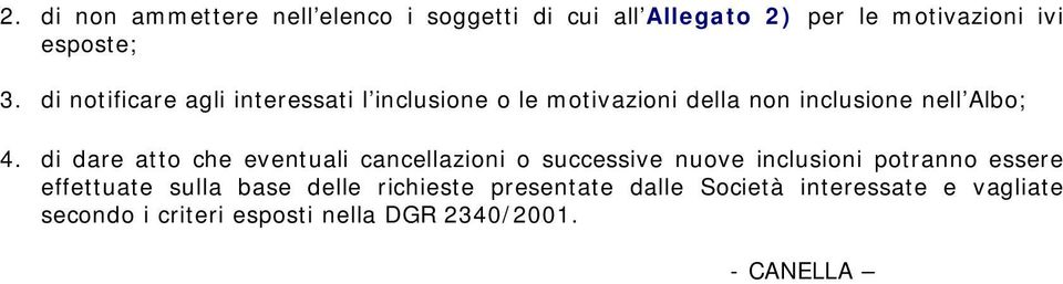 di dare atto che eventuali cancellazioni o successive nuove inclusioni potranno essere effettuate sulla